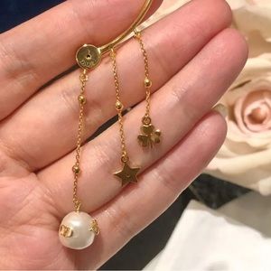 CHRISTIAN DIOR J’ADIOR CRYSTAL PEARL GOLD DANGLE DROP ONE SIDE EAR CUFF EARRING